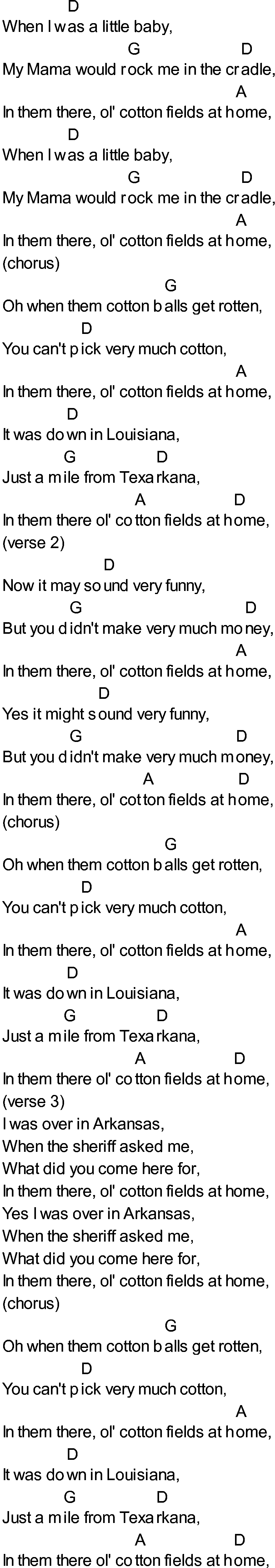Bluegrass songs with chords - Cotton Fields